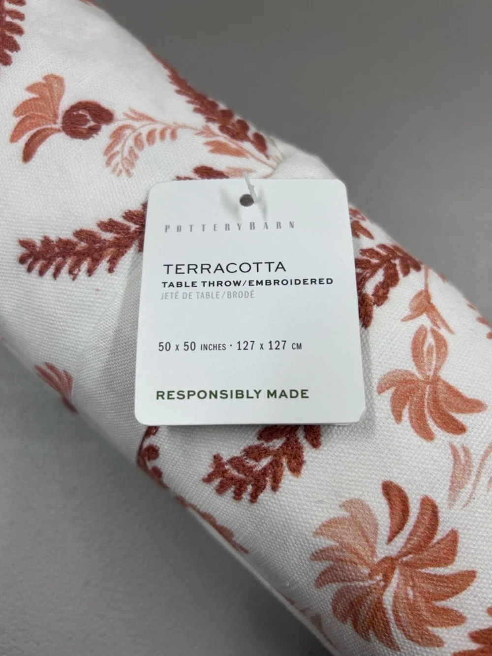 Pottery Barn Terracotta Embroidered Cotton Table Throw Tablecloth 50